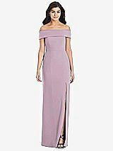 Front View Thumbnail - Suede Rose Cuffed Off-the-Shoulder Trumpet Gown