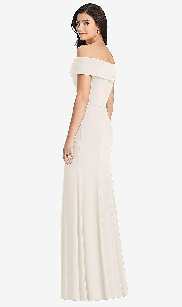 Back View - Ivory Cuffed Off-the-Shoulder Trumpet Gown