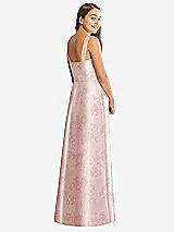 Rear View Thumbnail - Bow And Blossom Print Floral Bateau Neck Maxi Junior Bridesmaid Dress with Pockets