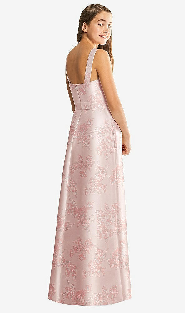 Back View - Bow And Blossom Print Floral Bateau Neck Maxi Junior Bridesmaid Dress with Pockets
