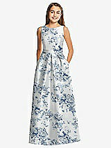 Front View Thumbnail - Cottage Rose Larkspur Floral Bateau Neck Maxi Junior Bridesmaid Dress with Pockets