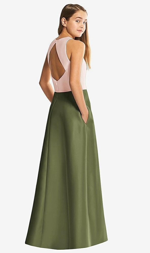 Front View - Olive Green & Blush Alfred Sung Junior Bridesmaid Style JR545