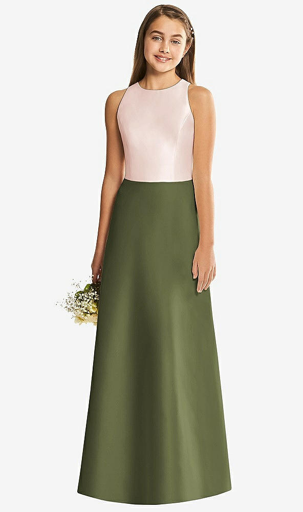 Back View - Olive Green & Blush Alfred Sung Junior Bridesmaid Style JR545