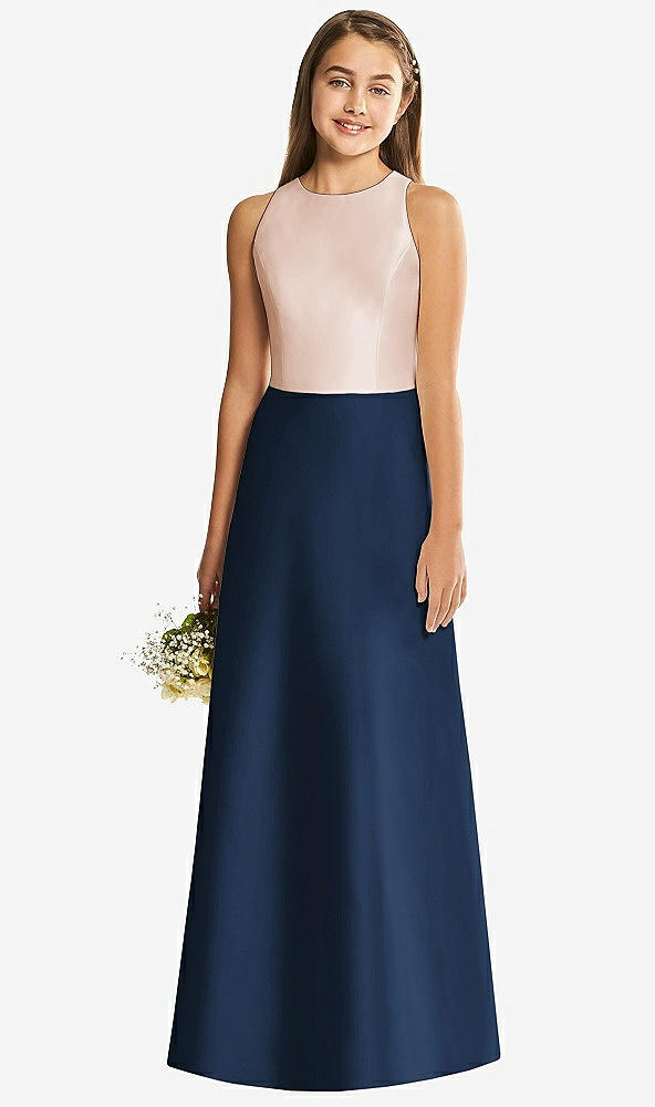 Back View - Midnight Navy & Cameo Alfred Sung Junior Bridesmaid Style JR545