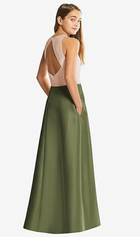 Front View - Olive Green & Cameo Alfred Sung Junior Bridesmaid Style JR545