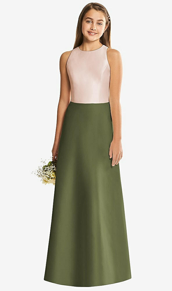 Back View - Olive Green & Cameo Alfred Sung Junior Bridesmaid Style JR545
