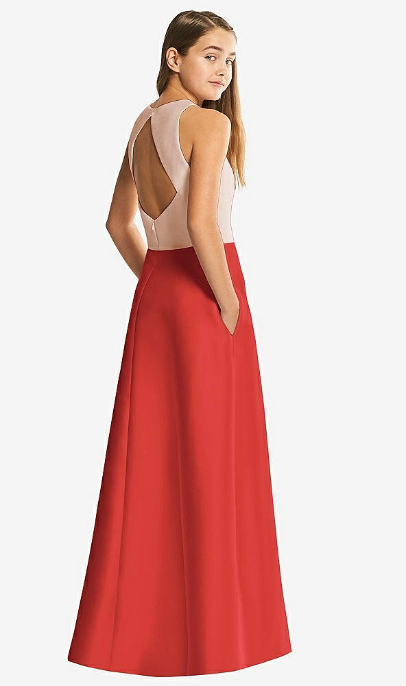 Front View - Poppy Red & Cameo Alfred Sung Junior Bridesmaid Style JR545
