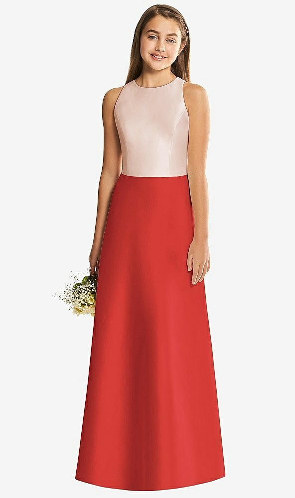 Back View - Poppy Red & Cameo Alfred Sung Junior Bridesmaid Style JR545