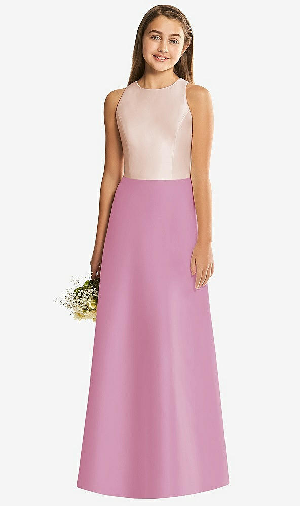 Back View - Powder Pink & Cameo Alfred Sung Junior Bridesmaid Style JR545