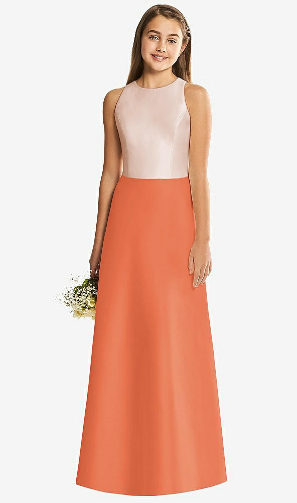 Back View - Portofino Orange & Cameo Alfred Sung Junior Bridesmaid Style JR545