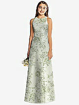 Front View Thumbnail - Sage Cottage Rose Floral Sleeveless Open-Back Satin Junior Bridesmaid Dress
