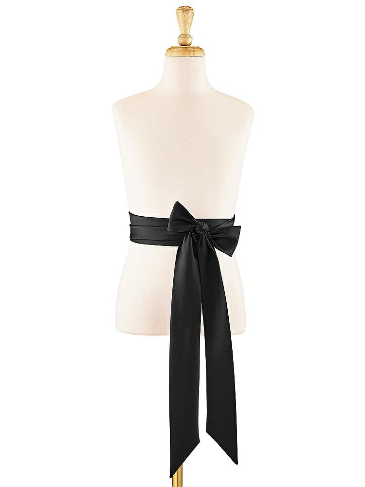 Front View - Black Satin Twill Flower Girl Sash