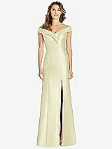 Front View Thumbnail - Butter Yellow Off-the-Shoulder Cuff Trumpet Gown with Front Slit