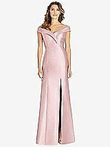Front View Thumbnail - Ballet Pink Off-the-Shoulder Cuff Trumpet Gown with Front Slit