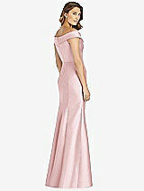 Rear View Thumbnail - Ballet Pink Off-the-Shoulder Cuff Trumpet Gown with Front Slit