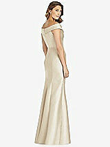 Rear View Thumbnail - Champagne Off-the-Shoulder Cuff Trumpet Gown with Front Slit