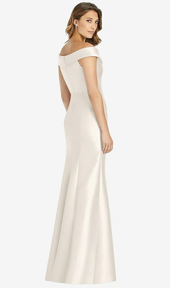 Back View - Ivory Off-the-Shoulder Cuff Trumpet Gown with Front Slit