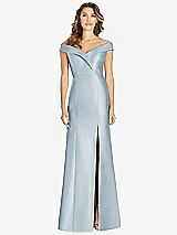Front View Thumbnail - Mist Off-the-Shoulder Cuff Trumpet Gown with Front Slit