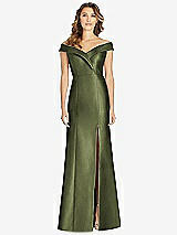 Front View Thumbnail - Olive Green Off-the-Shoulder Cuff Trumpet Gown with Front Slit