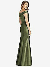 Rear View Thumbnail - Olive Green Off-the-Shoulder Cuff Trumpet Gown with Front Slit