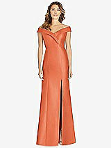 Front View Thumbnail - Portofino Orange Off-the-Shoulder Cuff Trumpet Gown with Front Slit