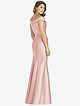 Rear View Thumbnail - Rose Off-the-Shoulder Cuff Trumpet Gown with Front Slit