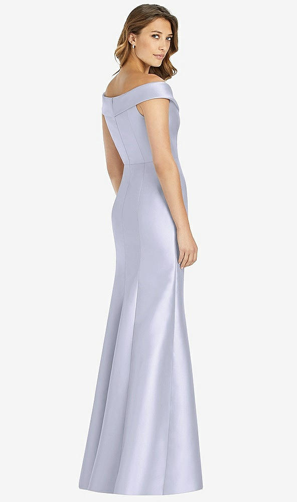 Back View - Silver Dove Off-the-Shoulder Cuff Trumpet Gown with Front Slit