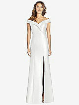 Front View Thumbnail - White Off-the-Shoulder Cuff Trumpet Gown with Front Slit