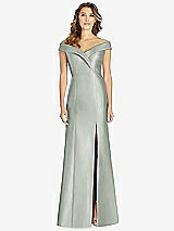 Front View Thumbnail - Willow Green Off-the-Shoulder Cuff Trumpet Gown with Front Slit