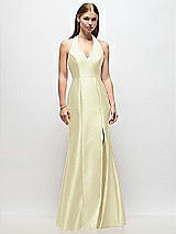Front View Thumbnail - Butter Yellow V-Neck Halter Satin Trumpet Gown