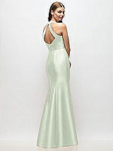 Rear View Thumbnail - Mint Green V-Neck Halter Satin Trumpet Gown