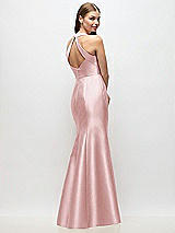 Rear View Thumbnail - Ballet Pink V-Neck Halter Satin Trumpet Gown