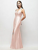 Side View Thumbnail - Blush V-Neck Halter Satin Trumpet Gown