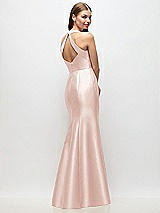 Rear View Thumbnail - Blush V-Neck Halter Satin Trumpet Gown