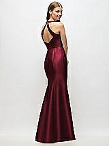 Rear View Thumbnail - Cabernet V-Neck Halter Satin Trumpet Gown