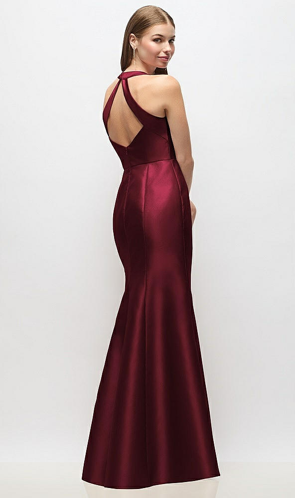 Back View - Cabernet V-Neck Halter Satin Trumpet Gown