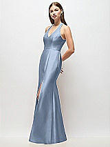 Side View Thumbnail - Cloudy V-Neck Halter Satin Trumpet Gown