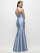 Rear View Thumbnail - Cloudy V-Neck Halter Satin Trumpet Gown