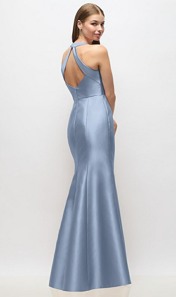 Back View - Cloudy V-Neck Halter Satin Trumpet Gown
