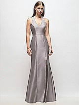 Front View Thumbnail - Cashmere Gray V-Neck Halter Satin Trumpet Gown