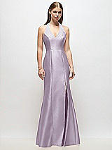 Front View Thumbnail - Lilac Haze V-Neck Halter Satin Trumpet Gown