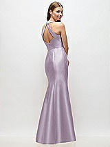 Rear View Thumbnail - Lilac Haze V-Neck Halter Satin Trumpet Gown