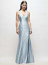 Front View Thumbnail - Mist V-Neck Halter Satin Trumpet Gown
