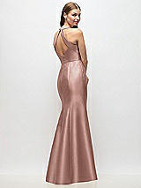 Rear View Thumbnail - Neu Nude V-Neck Halter Satin Trumpet Gown