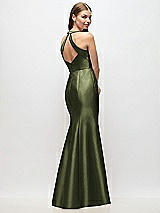 Rear View Thumbnail - Olive Green V-Neck Halter Satin Trumpet Gown