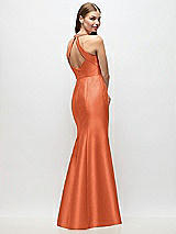 Rear View Thumbnail - Portofino Orange V-Neck Halter Satin Trumpet Gown