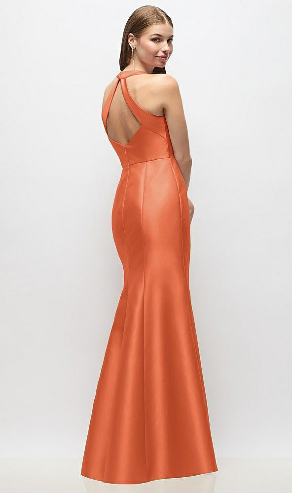 Back View - Portofino Orange V-Neck Halter Satin Trumpet Gown