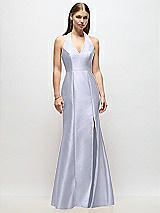 Front View Thumbnail - Silver Dove V-Neck Halter Satin Trumpet Gown