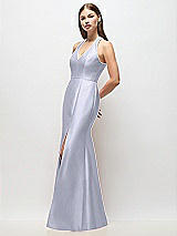 Side View Thumbnail - Silver Dove V-Neck Halter Satin Trumpet Gown