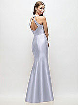 Rear View Thumbnail - Silver Dove V-Neck Halter Satin Trumpet Gown